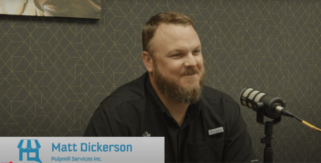 Matt Dickerson discusses Monroe workforce development during a Small Business Stories interview, representing Pulpmill Services Inc.